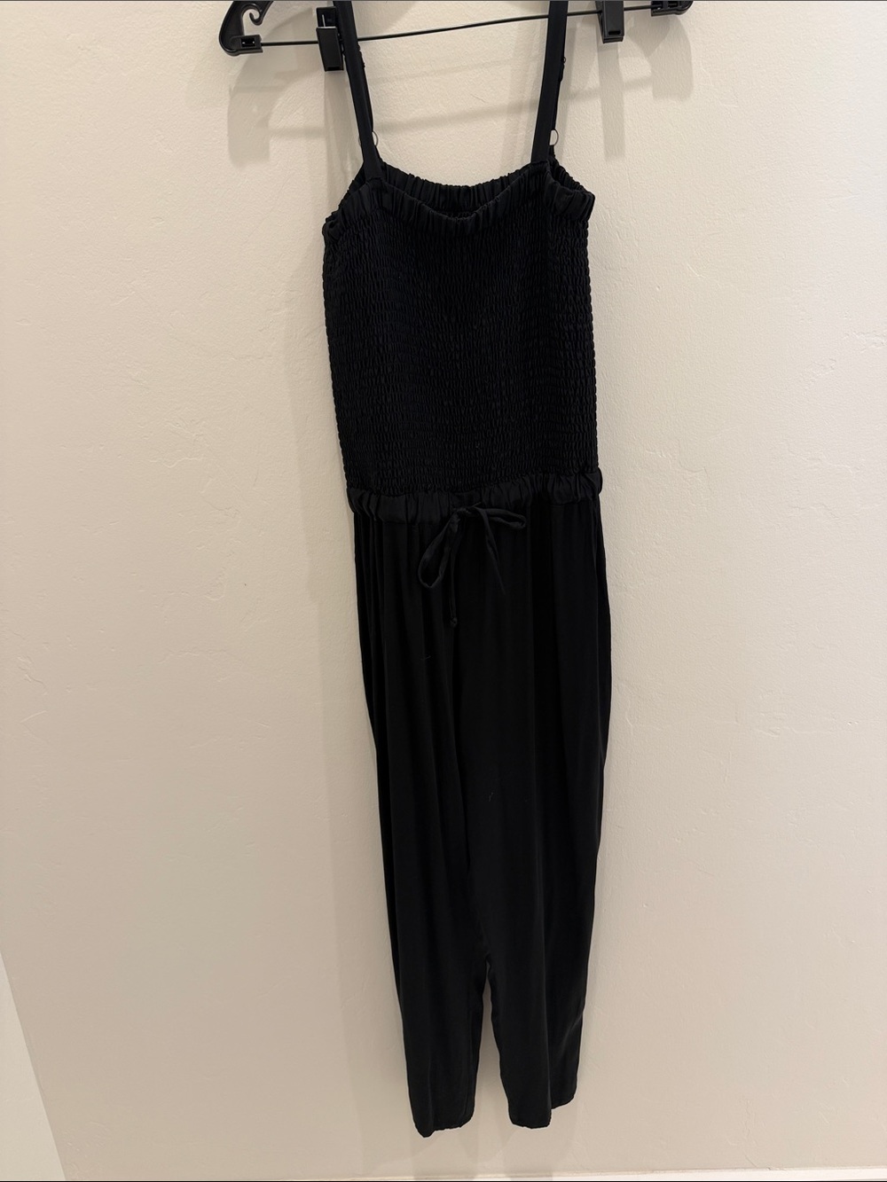 Chaser Black Smocked Strap Jumpsuit with Drawstring Waist